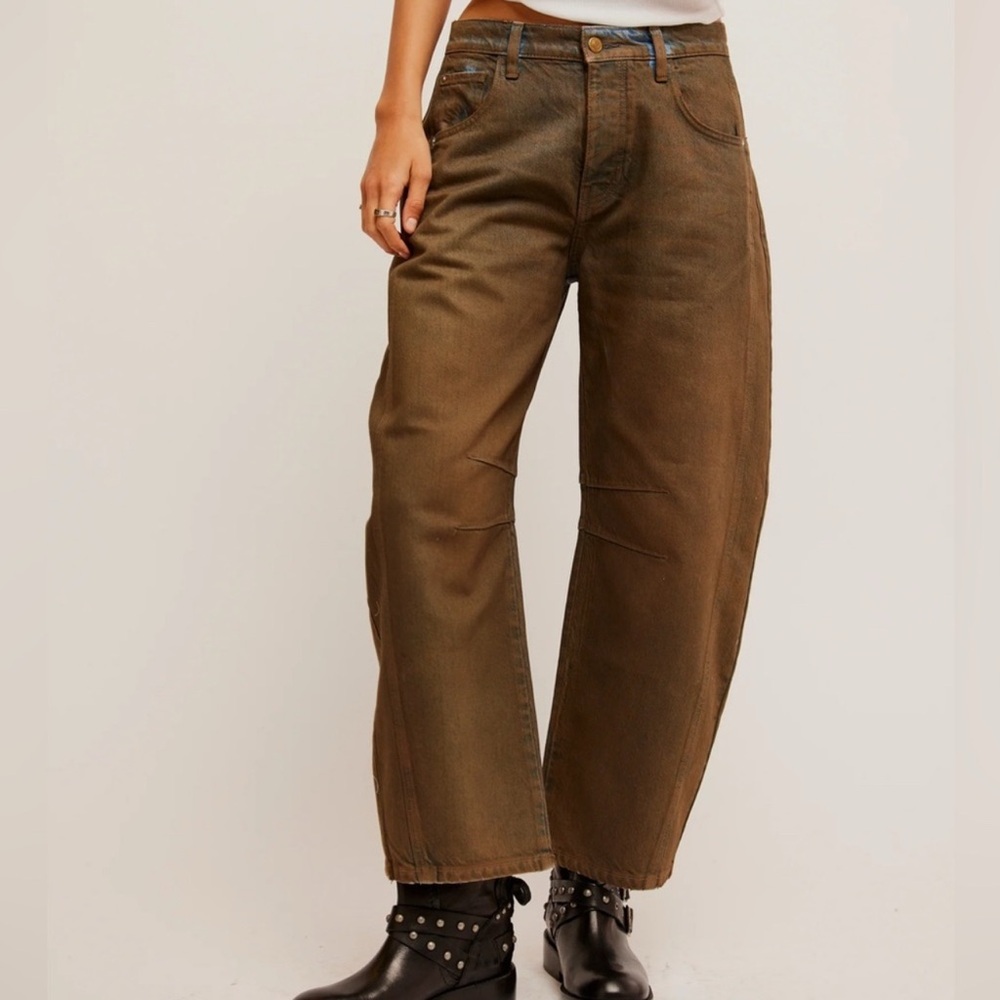 Free People Good Luck Coated Barrel Jeans Brownish coat Size 28 NEW